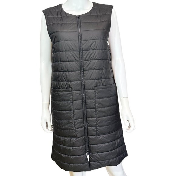 PACIBE Puffer Vest Womens M Black Quilted Sleeveless Polyester Zip Front Warm - Picture 1 of 7